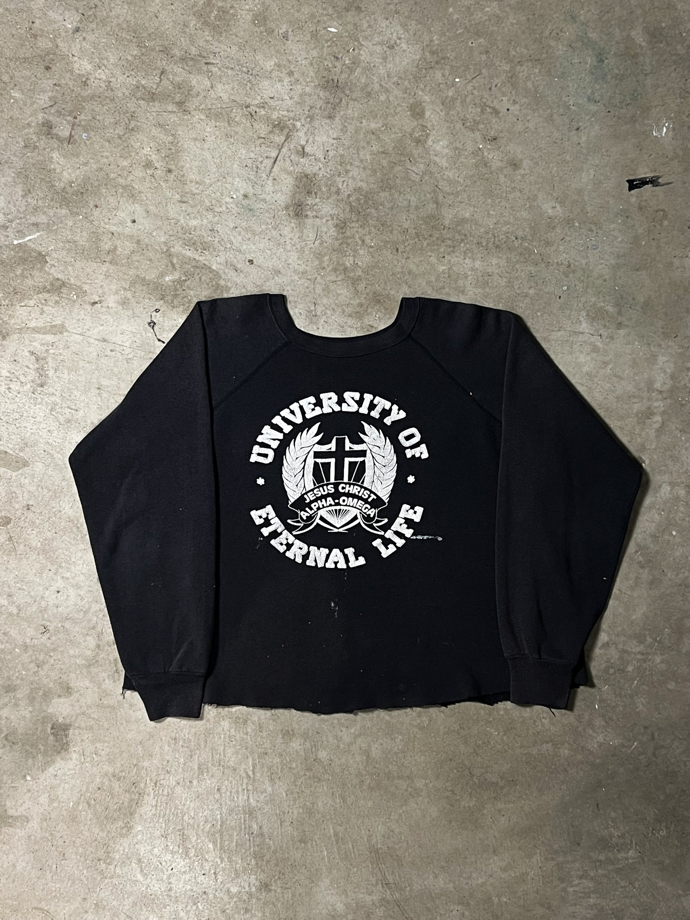 80'S JESUS UNIVERSITY CROPPED CREWNECK | L