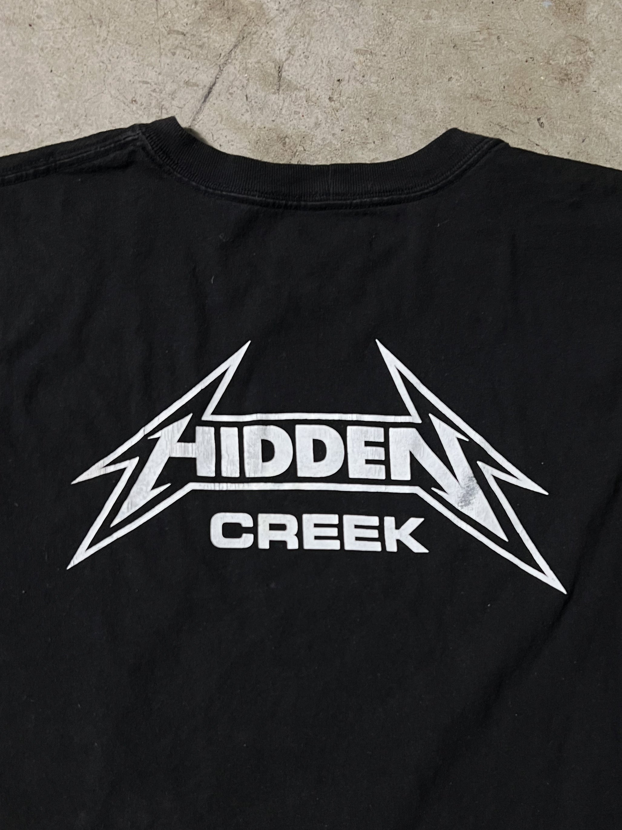 1 OF 1 CARHARTT LONGSLEEVE TEE WITH HAND PRINTED HIDDEN CREEK GRAPHIC | L