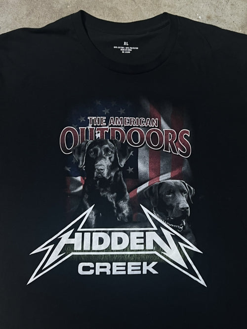 1 OF 1 DOG TEE WITH HAND PRINTED HIDDEN CREEK GRAPHIC | XL